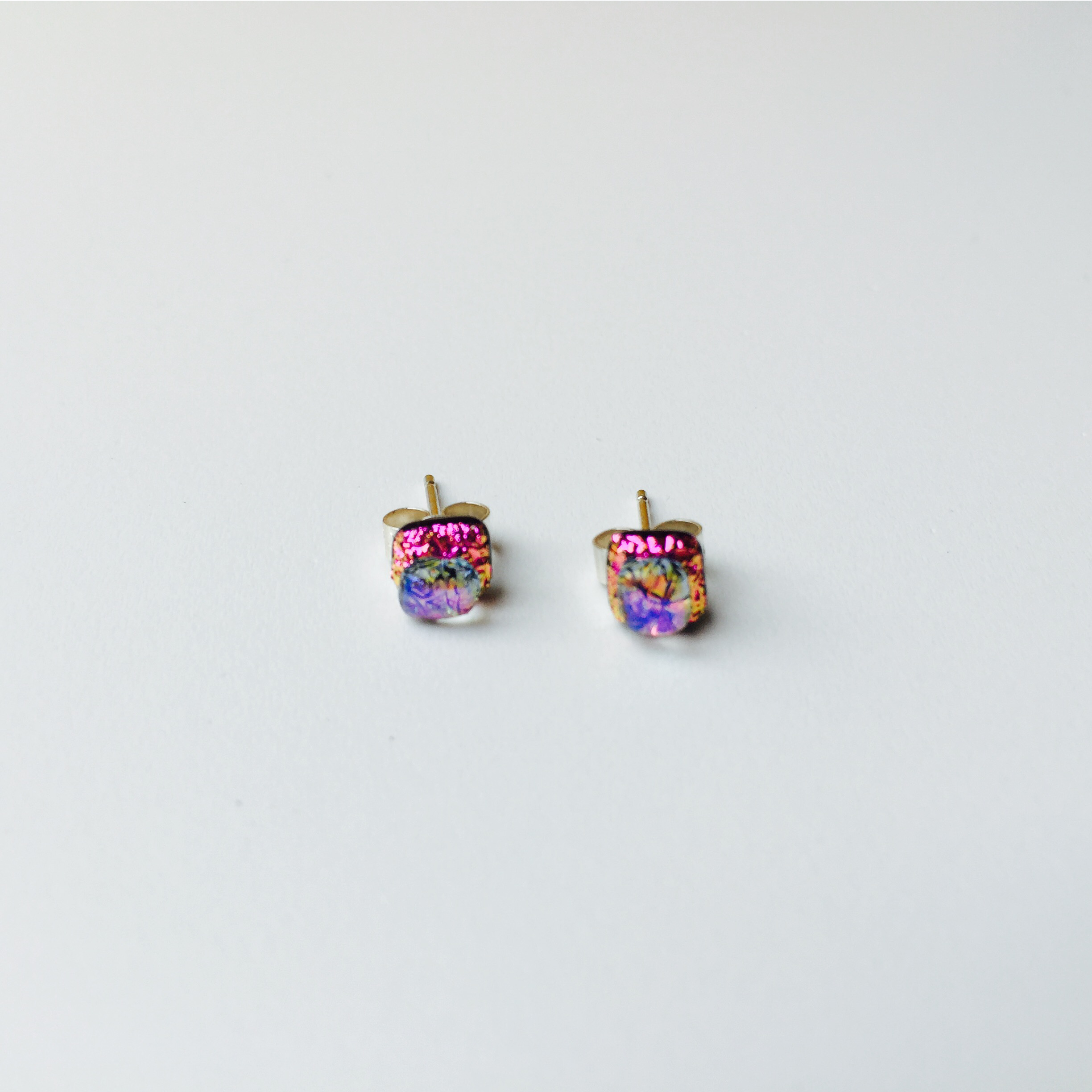 Pink And Clear Dichroic Gl Sterling Silver Stud Earrings Pink And Clear Dichroic Gl Sterling Silver Stud Earrings