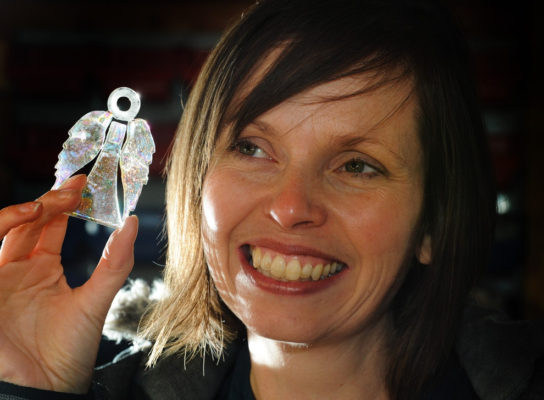 Emma and a dichroic glass angel